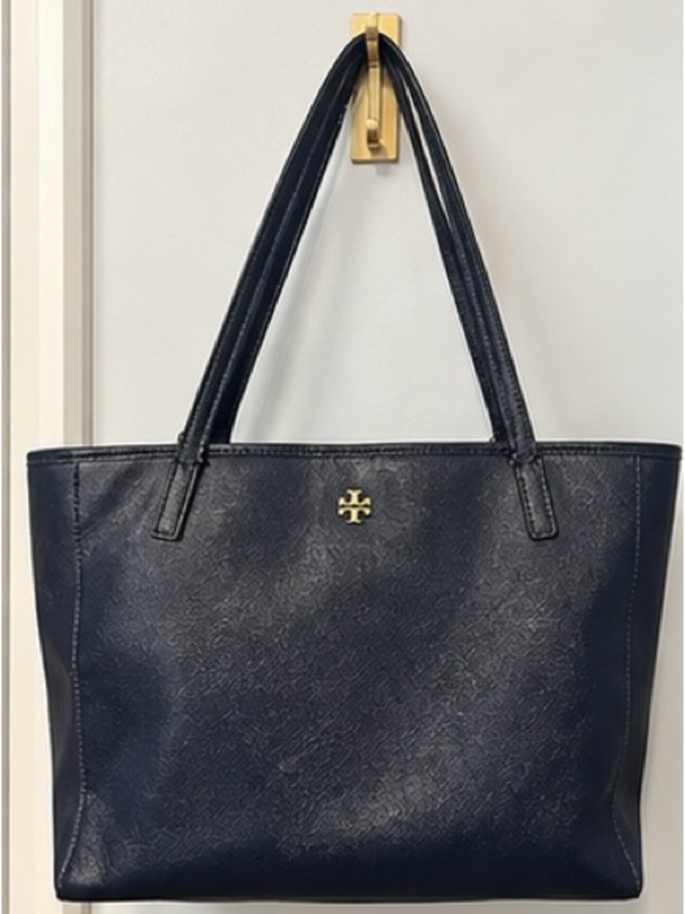 Tory Burch Navy Saffiano Leather Large Tote Shoulder Bag